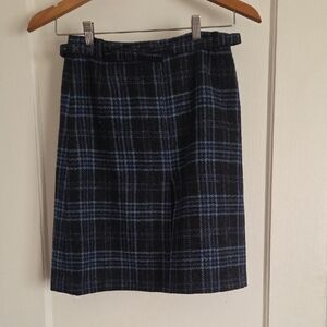 Weekend Max Mara Plaid Pencil Skirt in Black and Blue